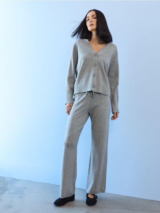 Sinsay - Pantaloni wide leg cu viscoză și cusături - gri deschis