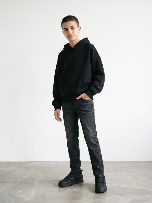 Sinsay - Blugi slim fit cu efect de spălare - negru
