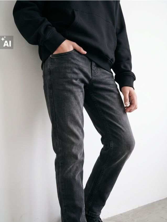 Sinsay - Blugi slim fit cu efect de spălare - negru