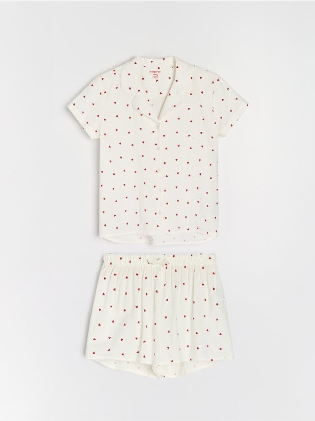 Sinsay - Piżama dwuczęściowa w serduszka - kremowy