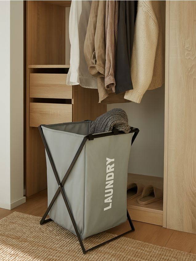 Sinsay - Kôš na bielizeň s nápisom LAUNDRY - tmavosivá