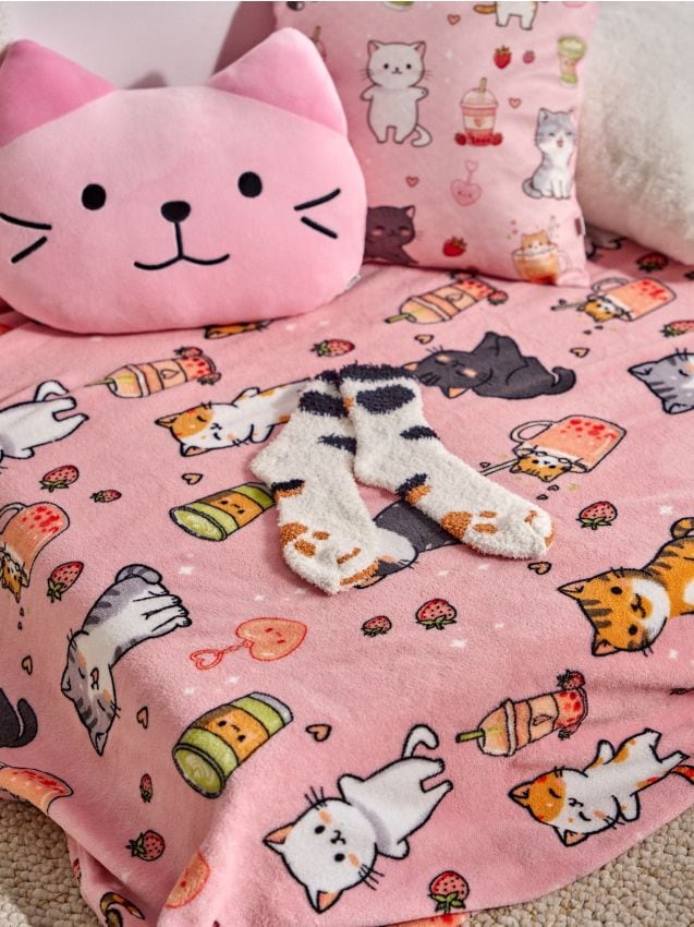 Sinsay - Set: pătură și șosete cu motiv de pisici - multicolor