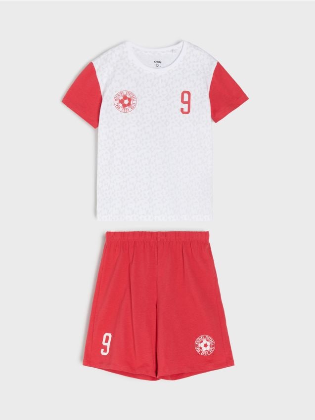 Sinsay - Pijama din bumbac din două piese cu motiv de fotbal - alb