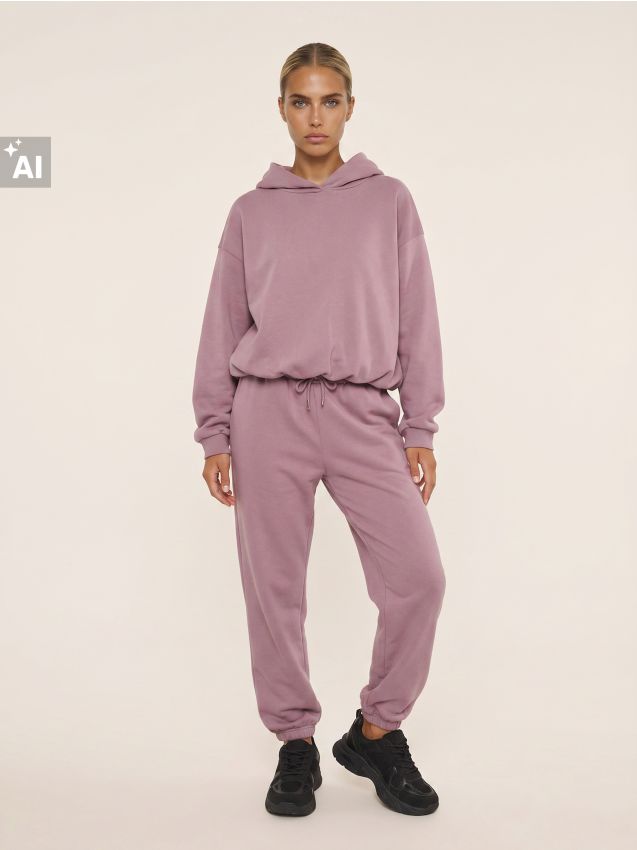 Sinsay - Pantaloni wide leg comfort din material fleece Everyday Active - violet-orhidee