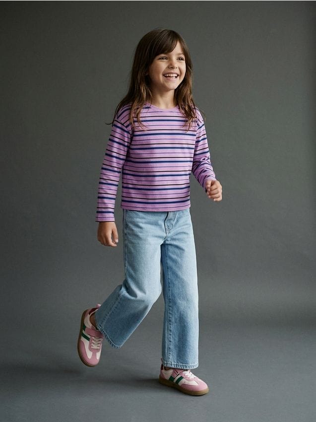 Sinsay - Tricou oversized din bumbac cu mânecă lungă și dungi - violet-prună
