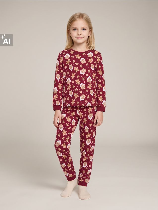 Sinsay - Pijama din bumbac din două piese cu motiv de Crăciun - bordo