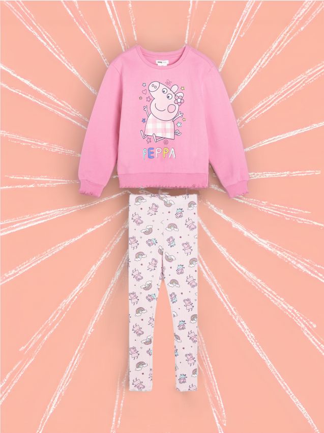 Ensemble Sweat + Leggings Peppa Pig Pour Fille - 2 Pièces, Rose/gris - Manches Longues