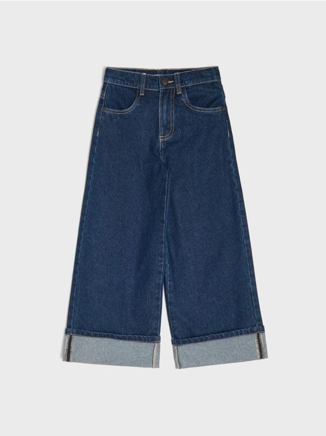 Sinsay - Blugi wide leg cu tivuri întoarse - bleumarin