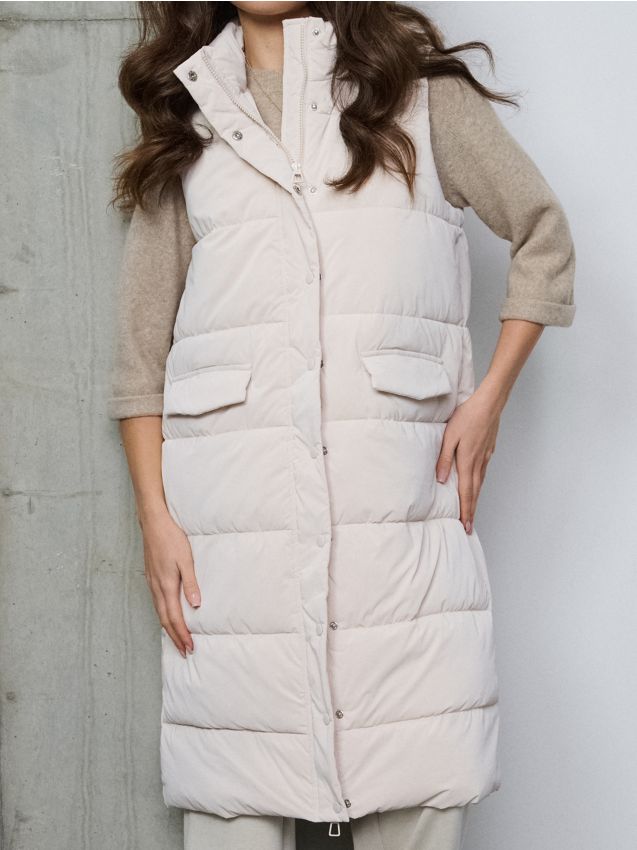 Sinsay - Prešívaná puffer vesta s odnímateľnou kapucňou - krémová