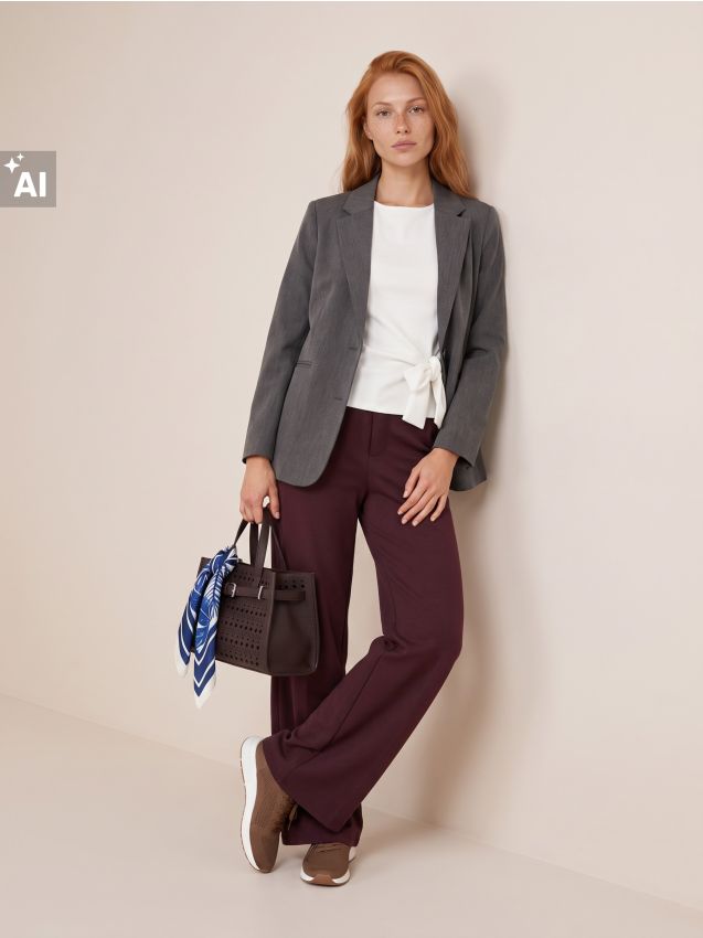 Sinsay - Pantaloni eleganți wide leg cu amestec de vâscoză - carmin