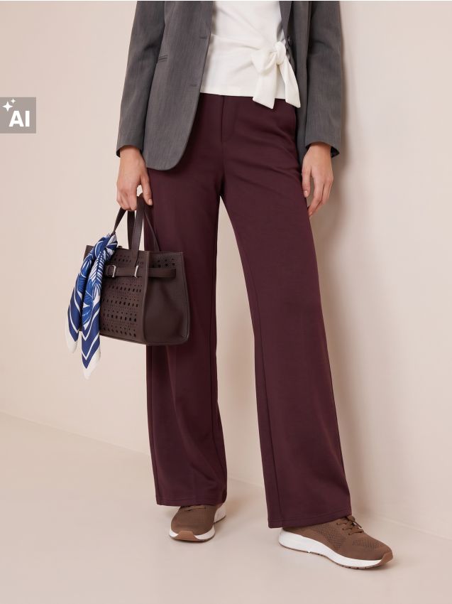 Sinsay - Pantaloni eleganți wide leg cu amestec de vâscoză - carmin