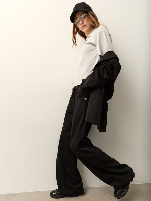 Sinsay - Eleganckie spodnie wide leg z domieszką wiskozy - czarny