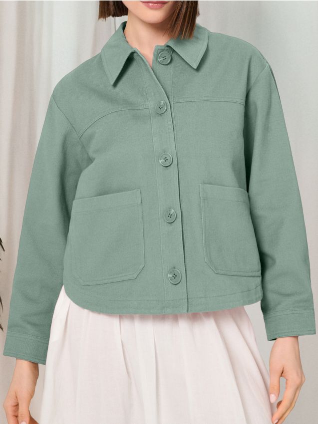 Sinsay - Jachetă cămașă din bumbac - verde-gălbui