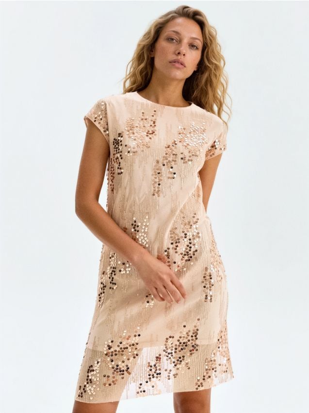Mini abito con paillettes - nude