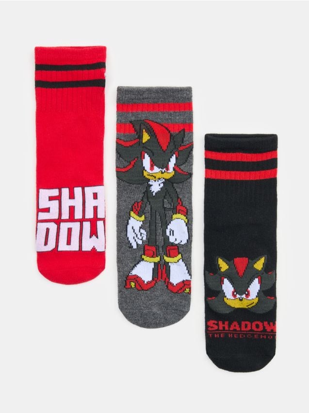 Sinsay - Set 3 perechi șosete cu bumbac Sonic the Hedgehog - roșu