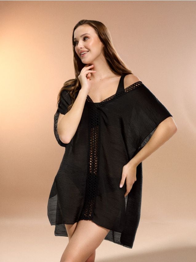 Sinsay - Poncho de plajă cu detalii ajurate - negru