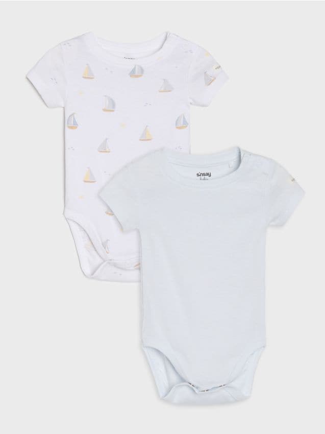 Sinsay - Body din bumbac cu motiv de velier 2 pack - alb