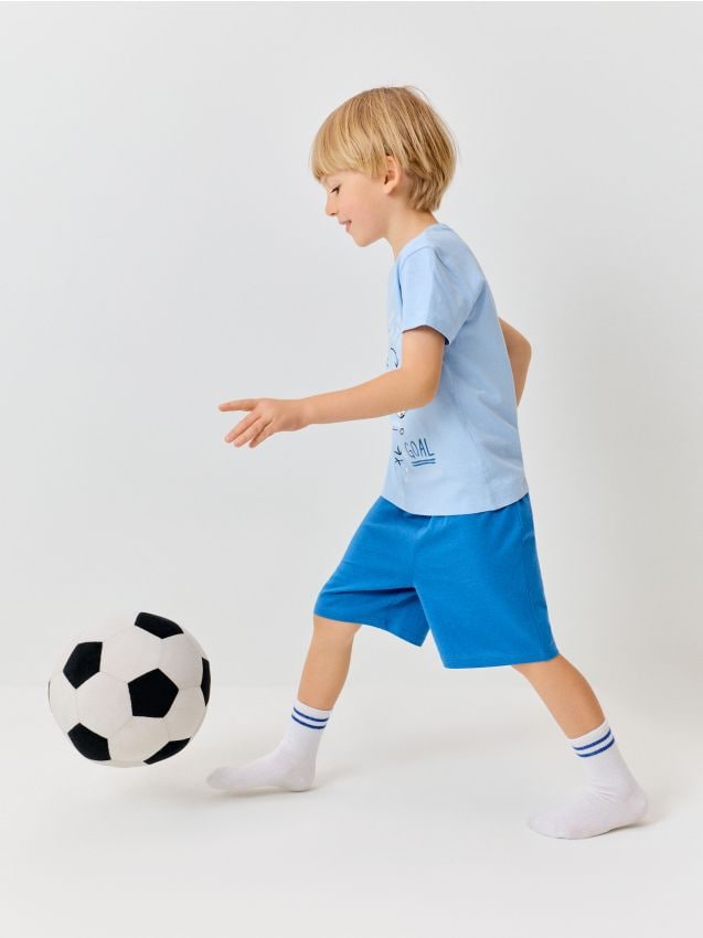 Sinsay - Pijama din bumbac din două piese cu motiv de fotbal - albastru-pal