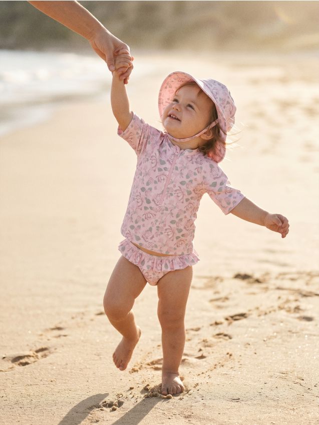 Sinsay - Set de Plajă pentru Bebeluși UPF50 cu Pălărie cu Model Floral - crem