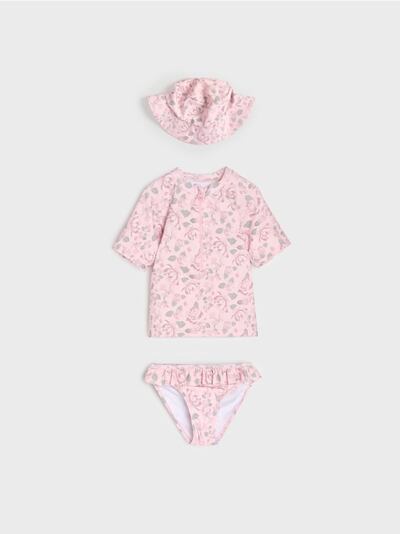 Βρεφικό Σετ Μαγιό UPF50 με Καπελάκι με Φλοράλ Σχέδιο