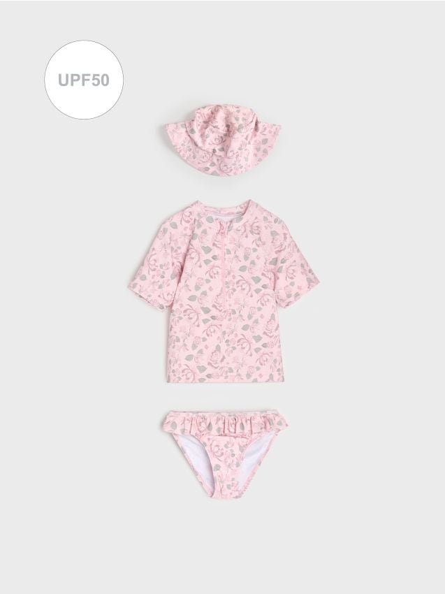 Sinsay - Niemowlęcy Zestaw Kąpielowy UPF50 z Czapeczką w kwiaty - kremowy