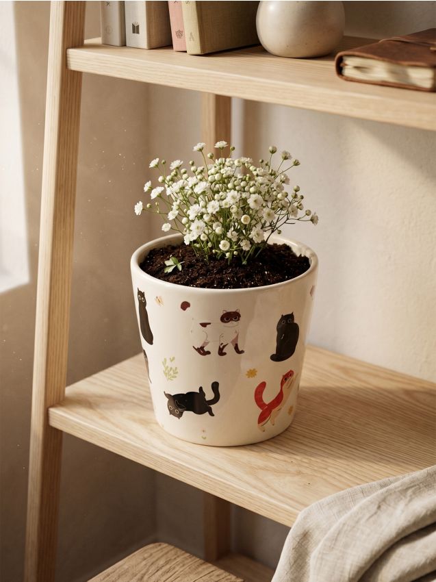 Vaso con motivo di gatto - panna