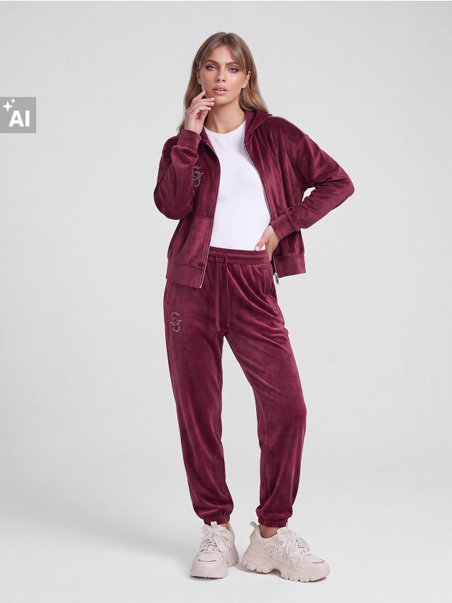 Sinsay - Pantaloni din catifea, cu tiv ripsat - mahon