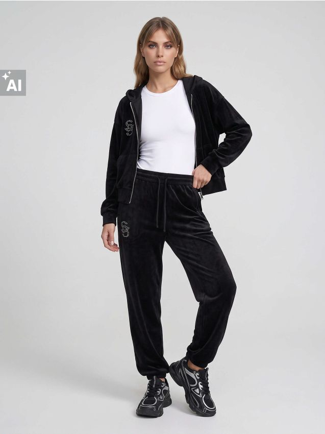 Sinsay - Pantaloni din catifea, cu tiv ripsat - negru