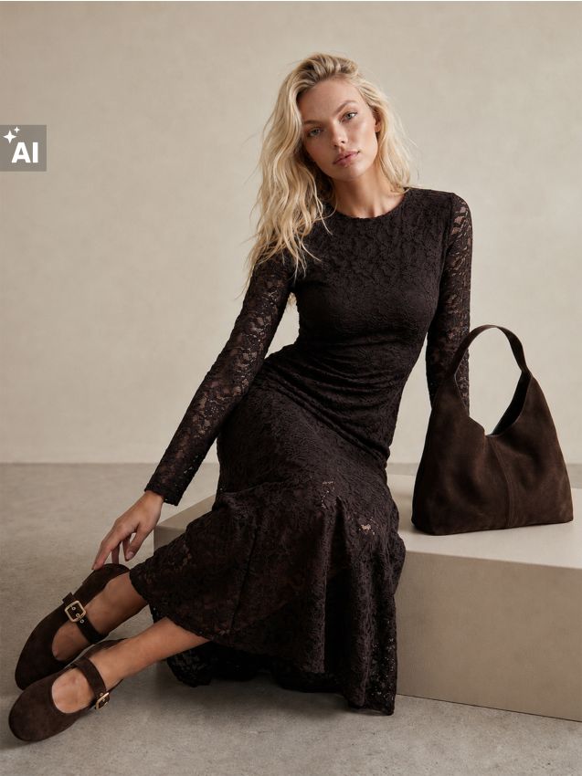 Sinsay - Rochie de dantelă maxi - maro