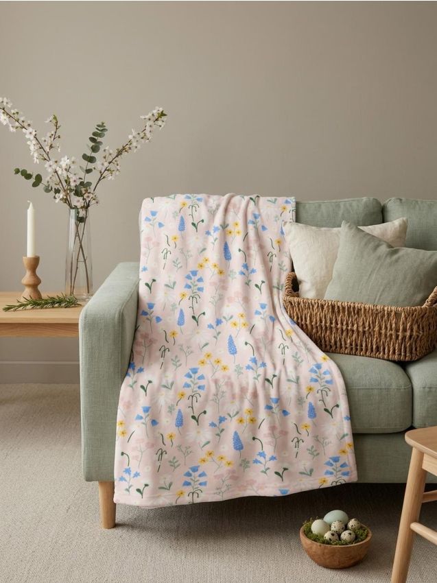 Sinsay - Pătură cu motiv floral - roz-pastel