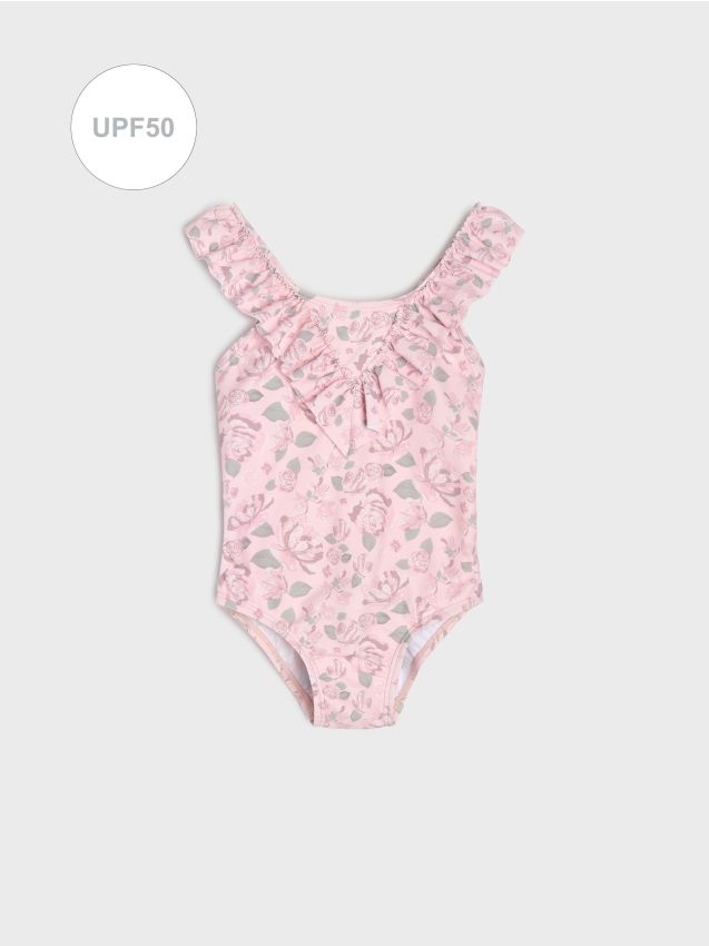 Sinsay - Costum de baie întreg cu protecție solară și motiv floral - roz-pastel