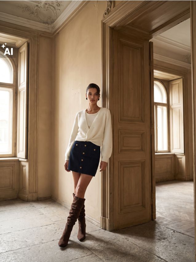 Sinsay - Pulover oversize din tricot reiat - crem