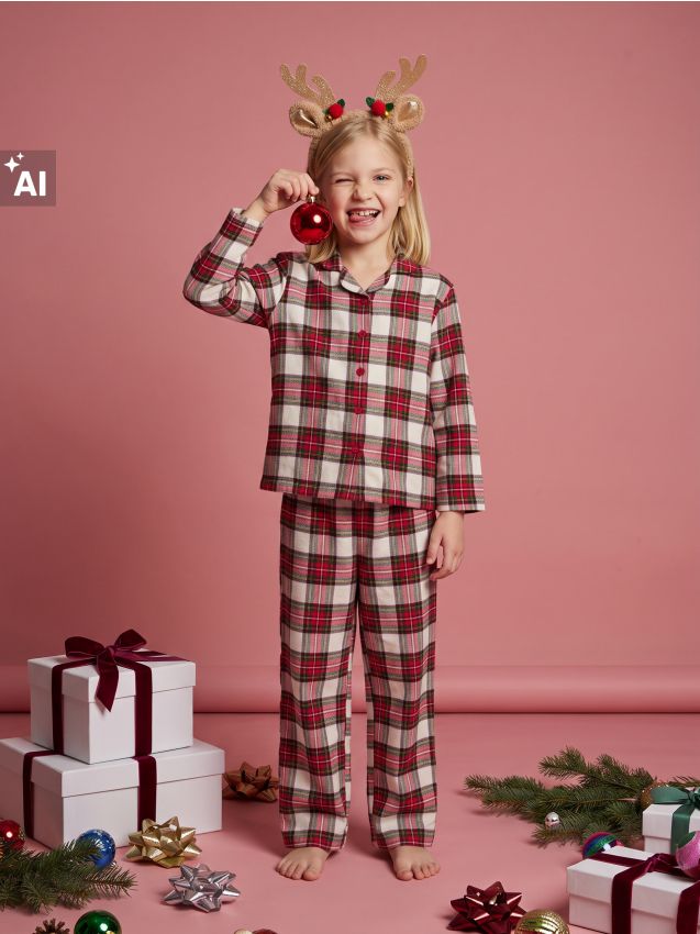 Sinsay - Pijama din bumbac din două piese cu motiv de Crăciun - crem