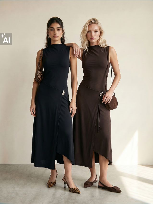 Sinsay - Rochie midi cu cataramă decorativă - maro