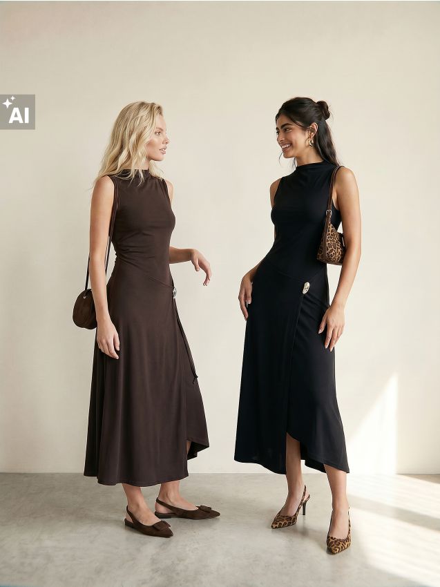 Sinsay - Rochie midi cu cataramă decorativă - negru