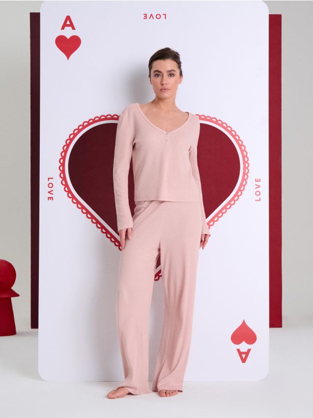 Sinsay - Pijamă din două piese cu amestec de viscoză - roz-trandafiriu