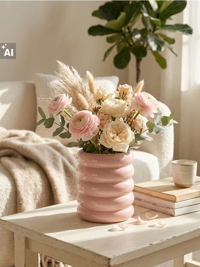 Sinsay - Vază decorativă din ceramică cu formă stratificată - roz-pastel