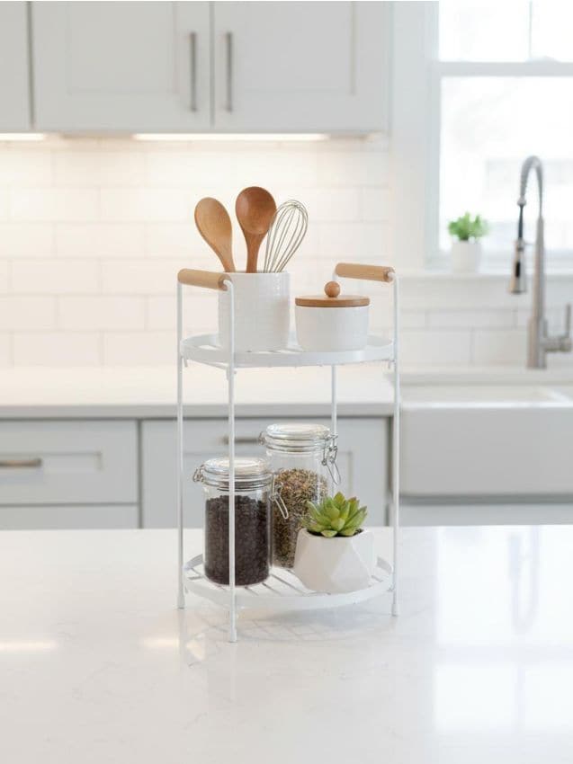 Sinsay - Raft metalic cu două niveluri și mânere din bambus - alb