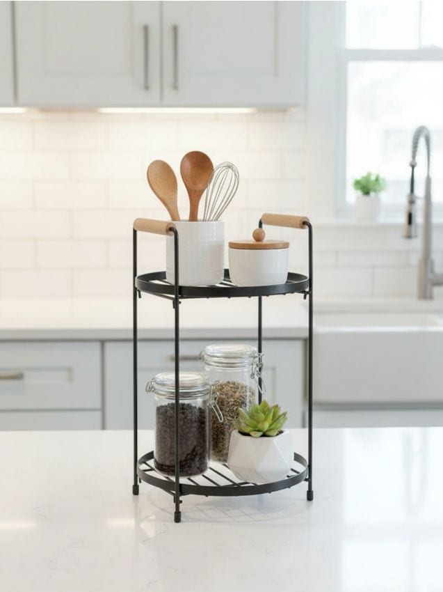 Sinsay - Raft metalic cu două niveluri și mânere din bambus - negru