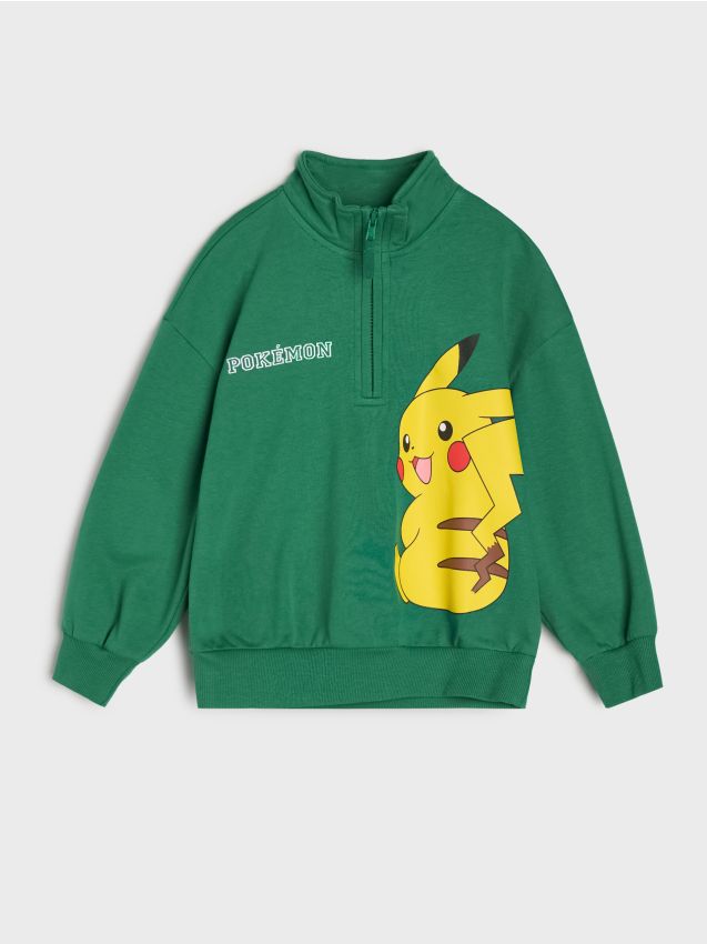 Sinsay - Hanorac din bumbac cu fermoar scurt și imprimeu Pokémon - albastru-verzui