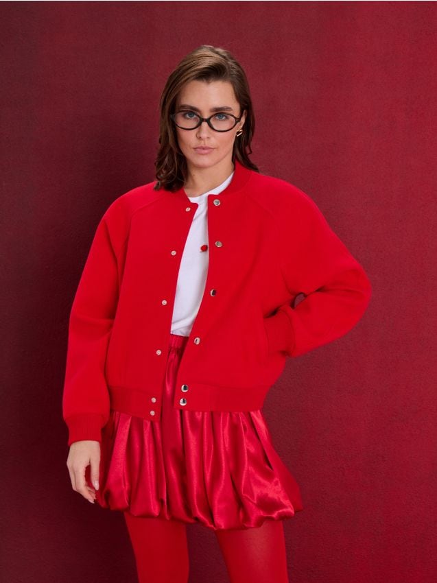 Sinsay - Geacă bomber cu buzunare - roșu