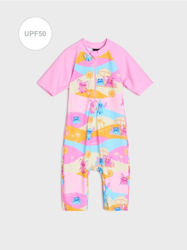 Sinsay - Kąpielowy kombinezon UPF50 na zamek z nadrukiem Stitch - różowy