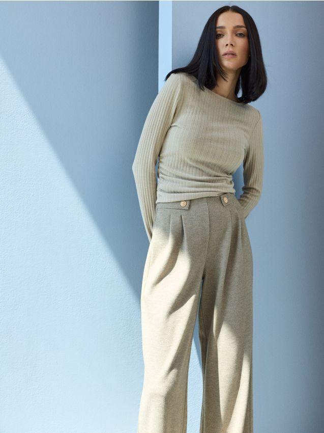 Sinsay - Pantaloni wide leg cu amestec de viscoză - bej