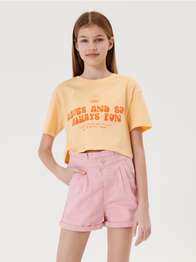 Sinsay - Pantaloni scurți paperbag - roz