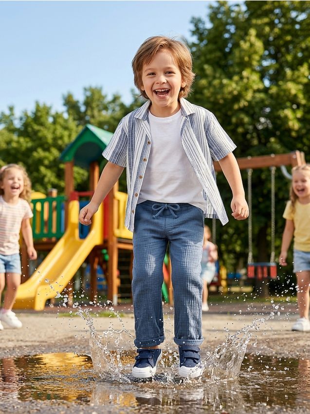 Sinsay - Pantaloni din bumbac muselină - indigo jeans