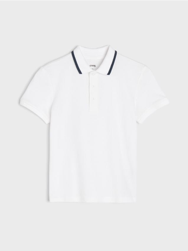 Sinsay - Tricou polo din bumbac - alb