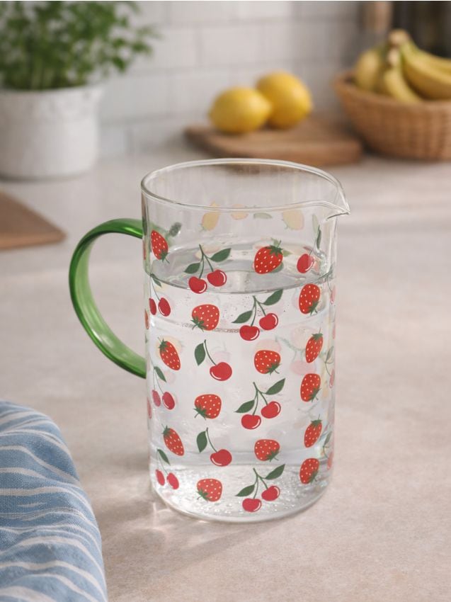 Sinsay - Carafă din sticlă cu motiv de fructe - roz-trandafiriu