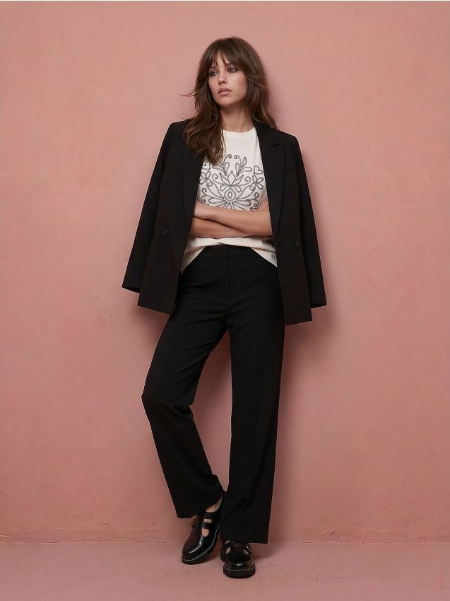 Sinsay - Pantaloni wide leg cu viscoză - negru
