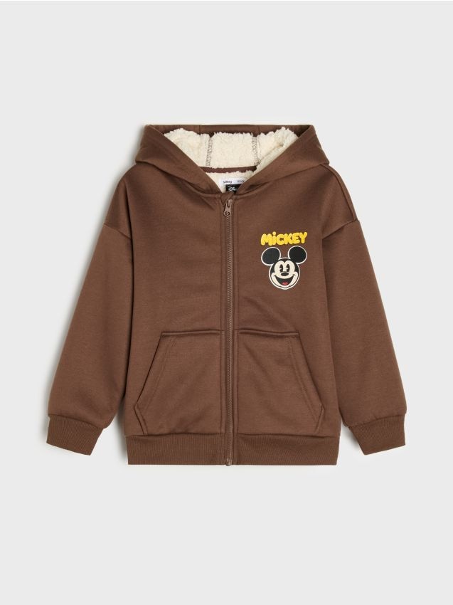 Sinsay - Hanorac cu glugă și fermoar Mickey Mouse - maro-închis