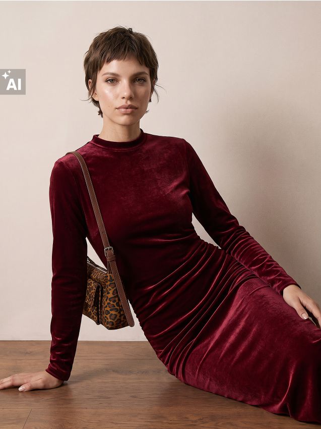 Sinsay - Rochie maxi cu pliuri - bordo